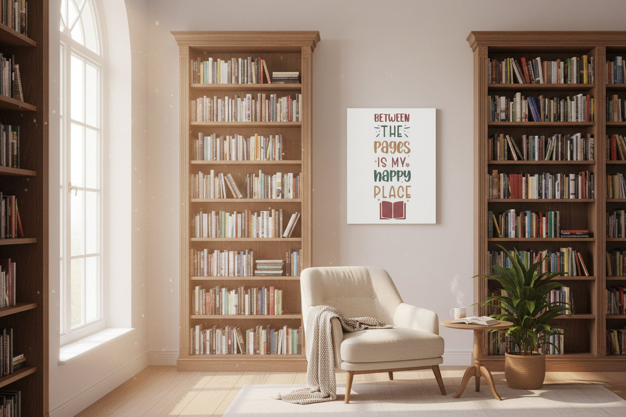 "Between the Pages Is My Happy Place" Canvas Wall Art