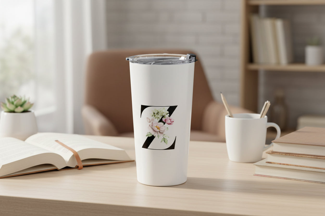 Elegant Letter "Z" Floral Monogram Tumbler 20oz