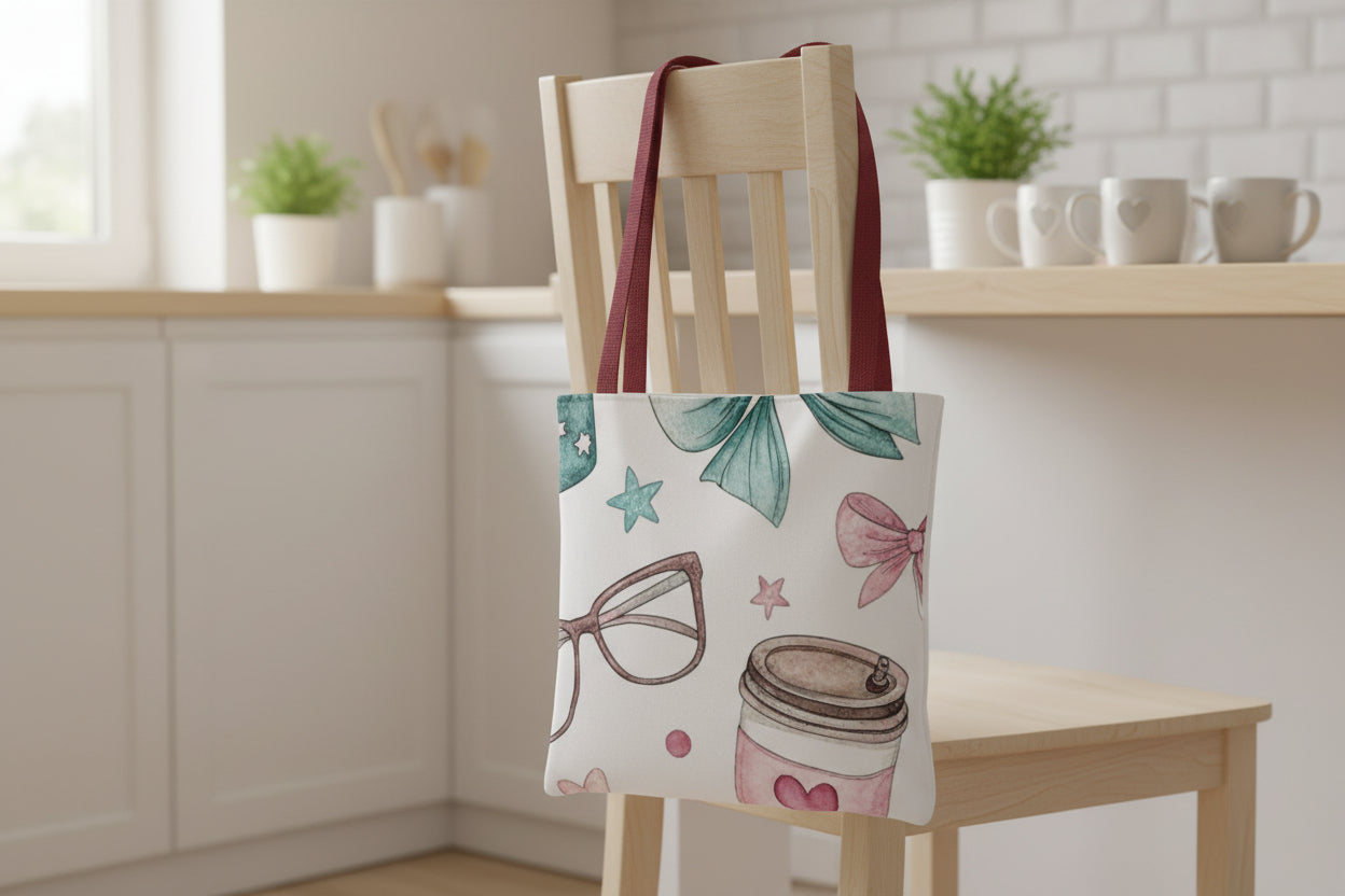 Cute Pastel Bow & Coffee Tote Bag