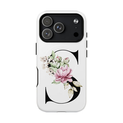Floral Monogram 'S' Tough  Protective Magnetic Phone Case