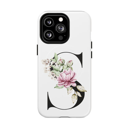 Floral Monogram 'S' Tough  Protective Magnetic Phone Case