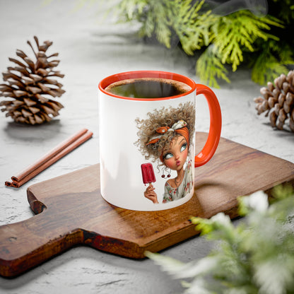 Cute Popsicle Illustrated Curly-Haired Girl Art Coffee Mug
