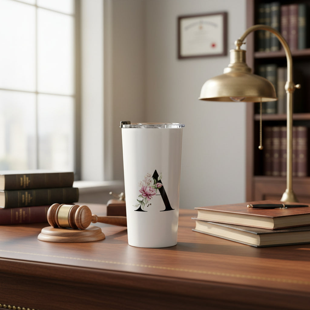 Elegant Letter "A-Z" Floral Monogram Tumbler 20oz