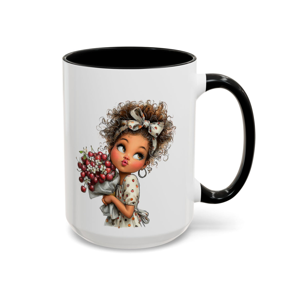 Cute Curly Girl with Berries Accent Mug