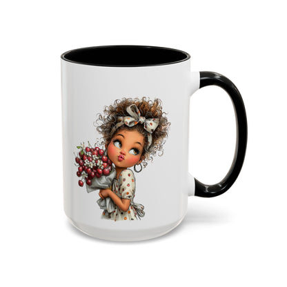 Cute Curly Girl with Berries Accent Mug