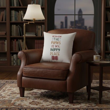 "Between the Pages Is My Happy Place" Square Book Lover Pillow