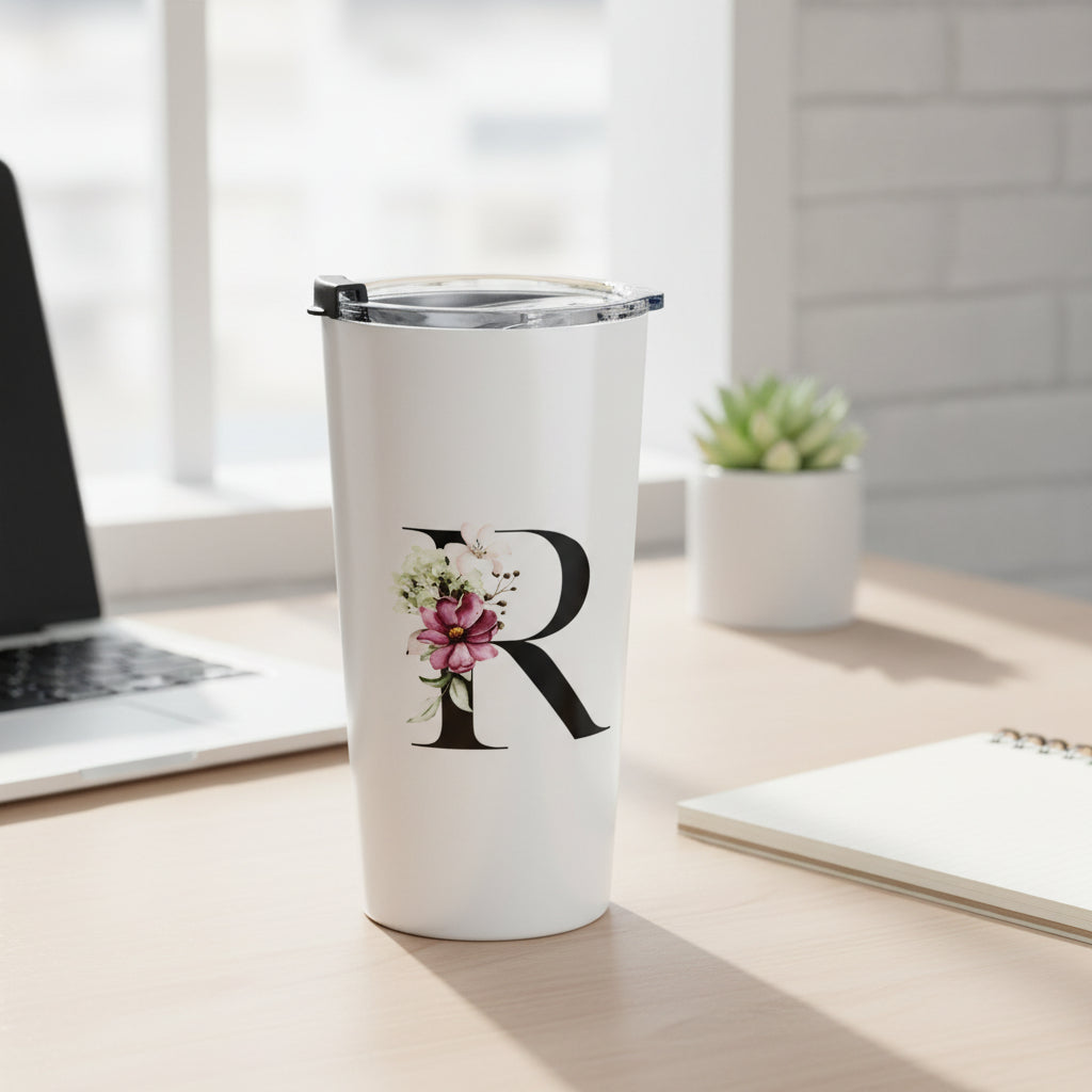 Elegant Letter "A-Z" Floral Monogram Tumbler 20oz