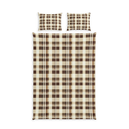 Classic Brown & Cream Plaid Cotton Duvet Cover Set