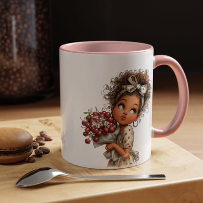 Cute Curly Girl with Berries Accent Mug