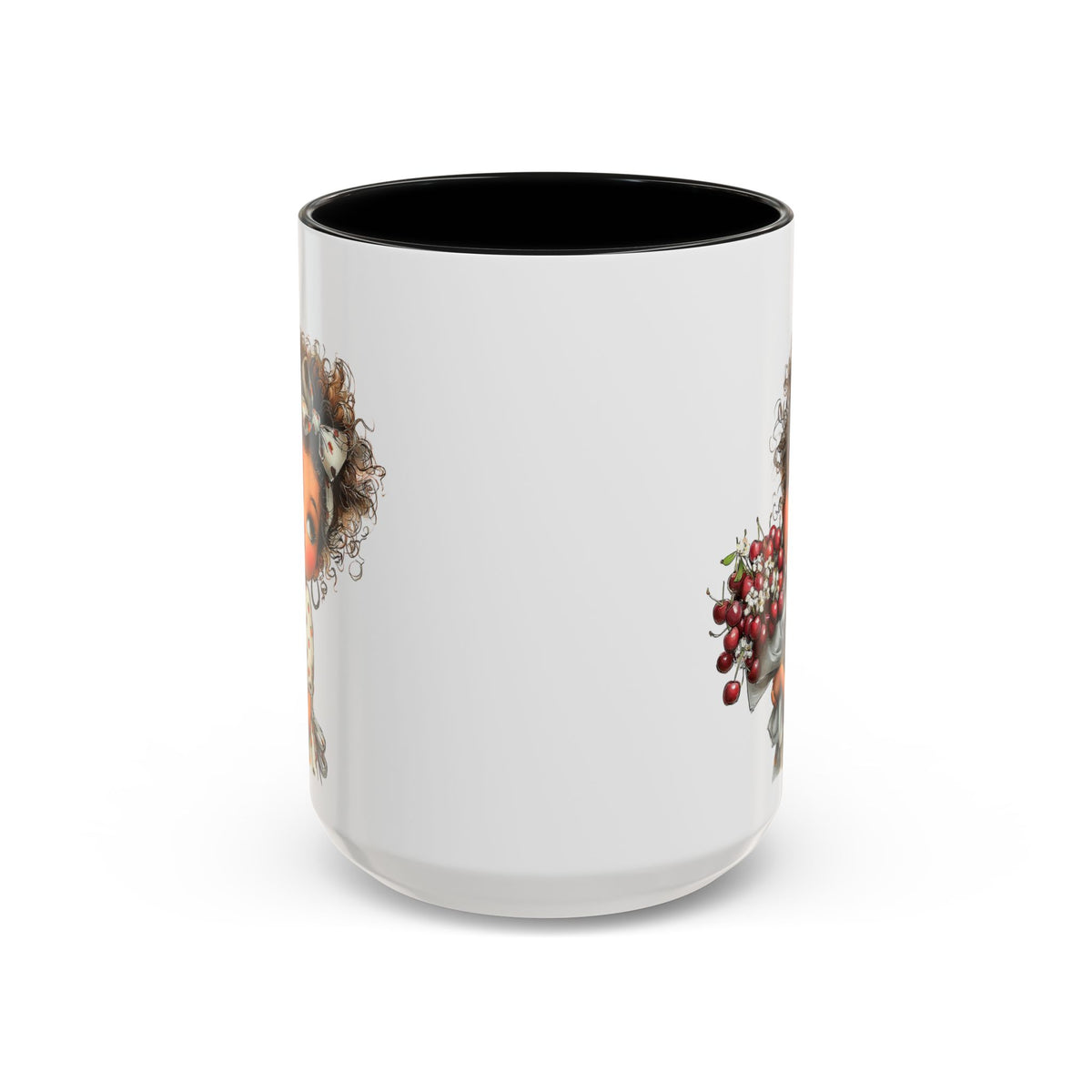 Cute Curly Girl with Berries Accent Mug