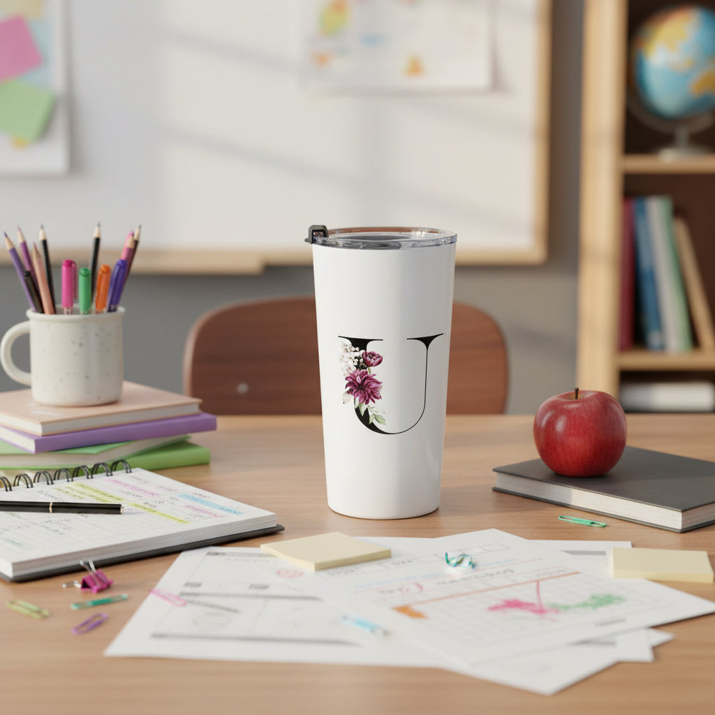 Elegant Letter "A-Z" Floral Monogram Tumbler 20oz