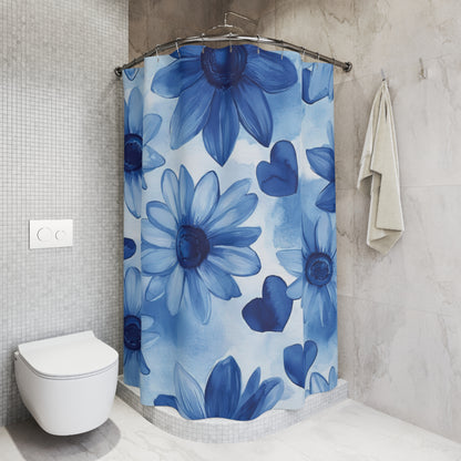 Blue Floral Watercolor Daisies Shower Curtain