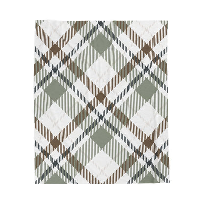 Cozy Green & Brown Plaid Velveteen Throw Blanket