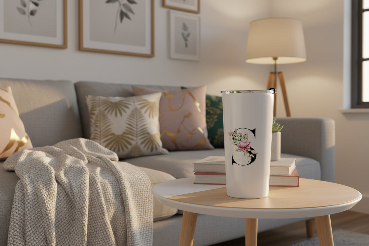 Elegant Letter "S" Floral Monogram Tumbler 20oz