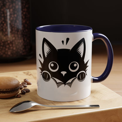 Peek-A-Boo Black Cat Accent Coffee Mug (11, 15oz)