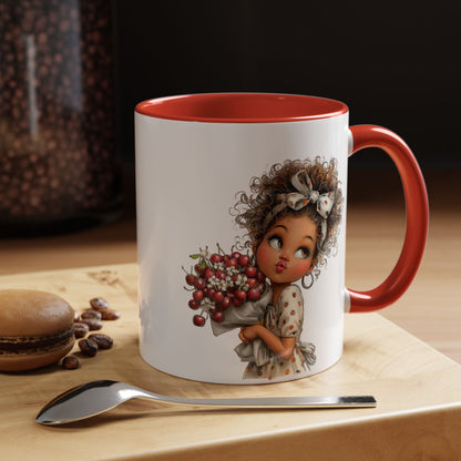 Cute Curly Girl with Berries Accent Mug