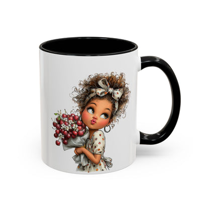 Cute Curly Girl with Berries Accent Mug