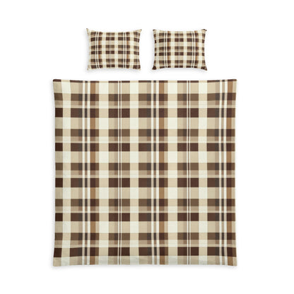 Classic Brown & Cream Plaid Cotton Duvet Cover Set