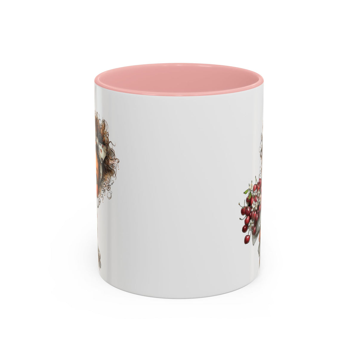 Cute Curly Girl with Berries Accent Mug