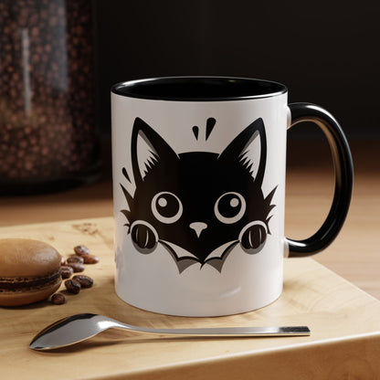 Peek-A-Boo Black Cat Accent Coffee Mug (11, 15oz)