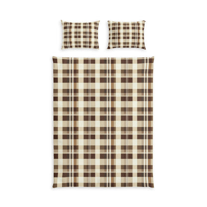 Classic Brown & Cream Plaid Cotton Duvet Cover Set