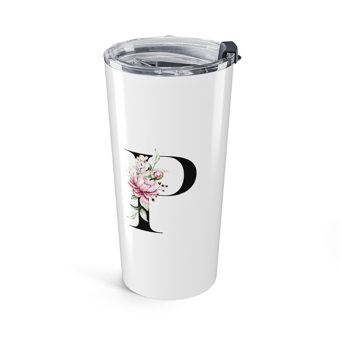 Elegant Letter "P" Floral Monogram Tumbler 20oz