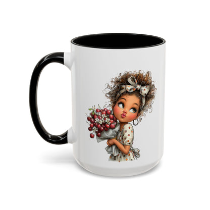 Cute Curly Girl with Berries Accent Mug
