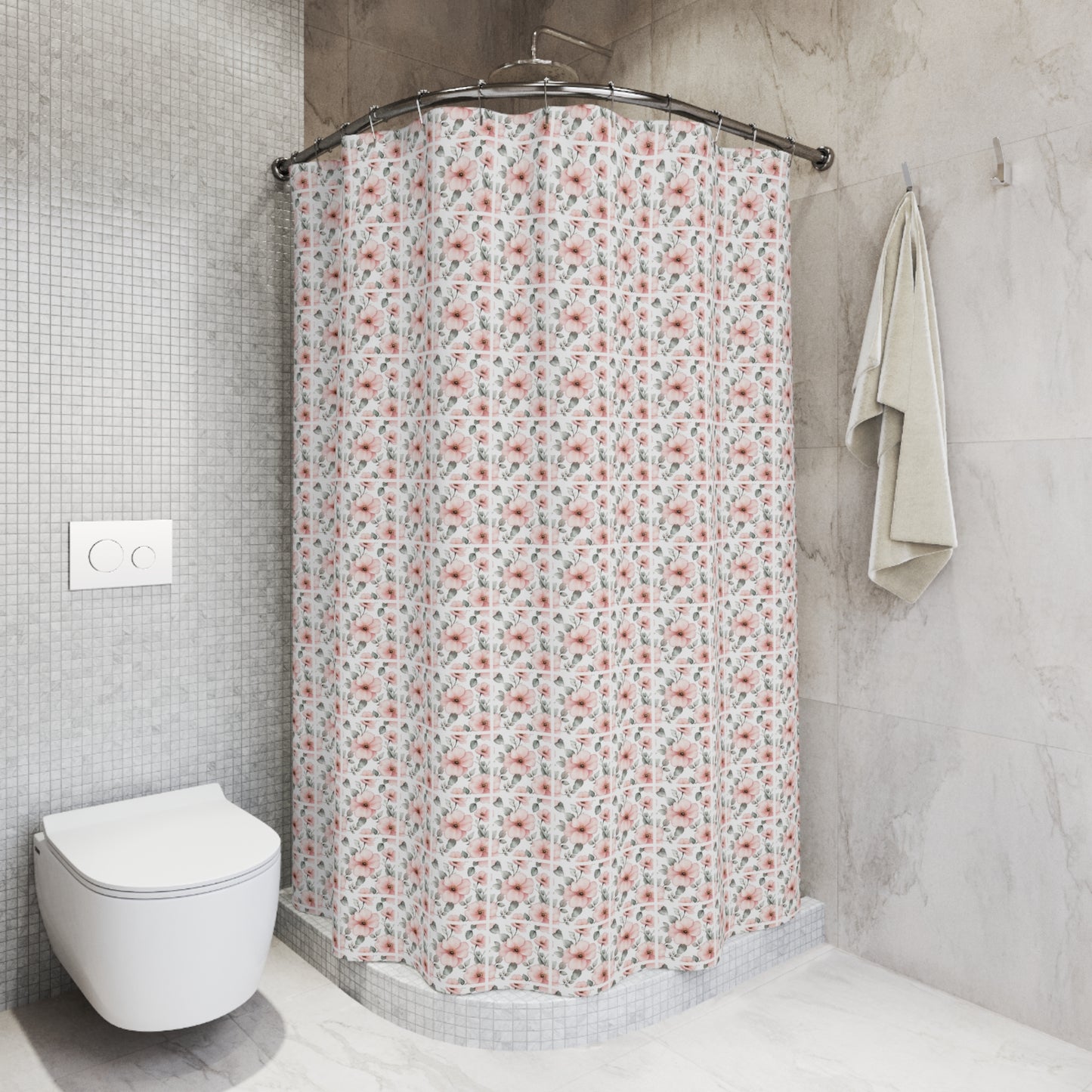 Blush Pink Watercolor Floral Shower Curtain