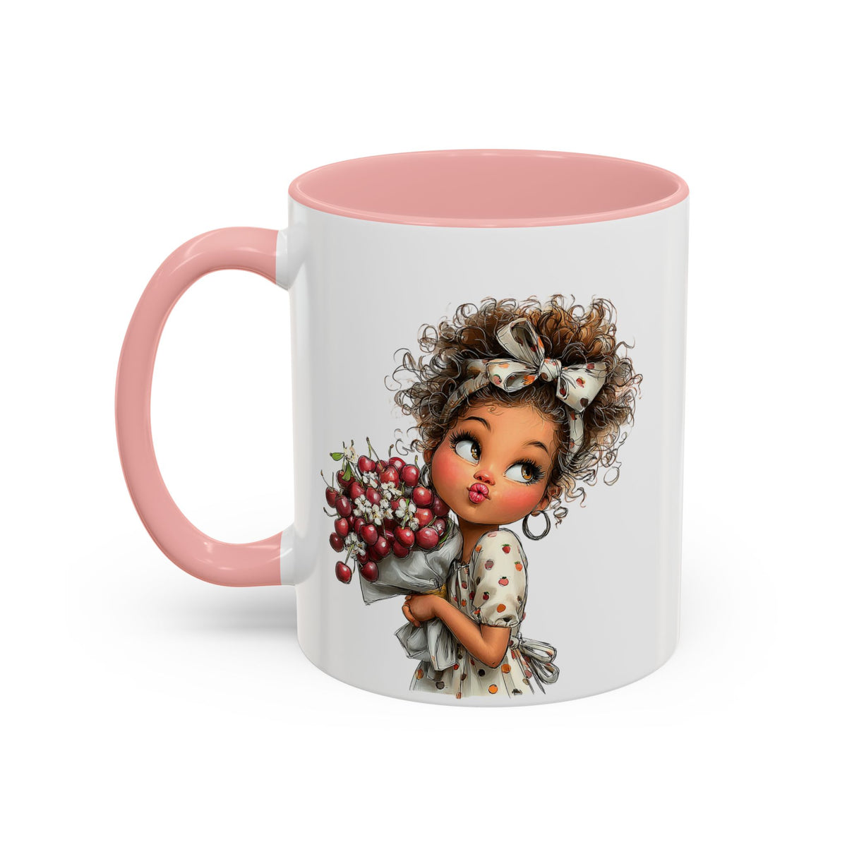 Cute Curly Girl with Berries Accent Mug
