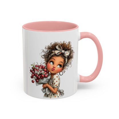 Cute Curly Girl with Berries Accent Mug
