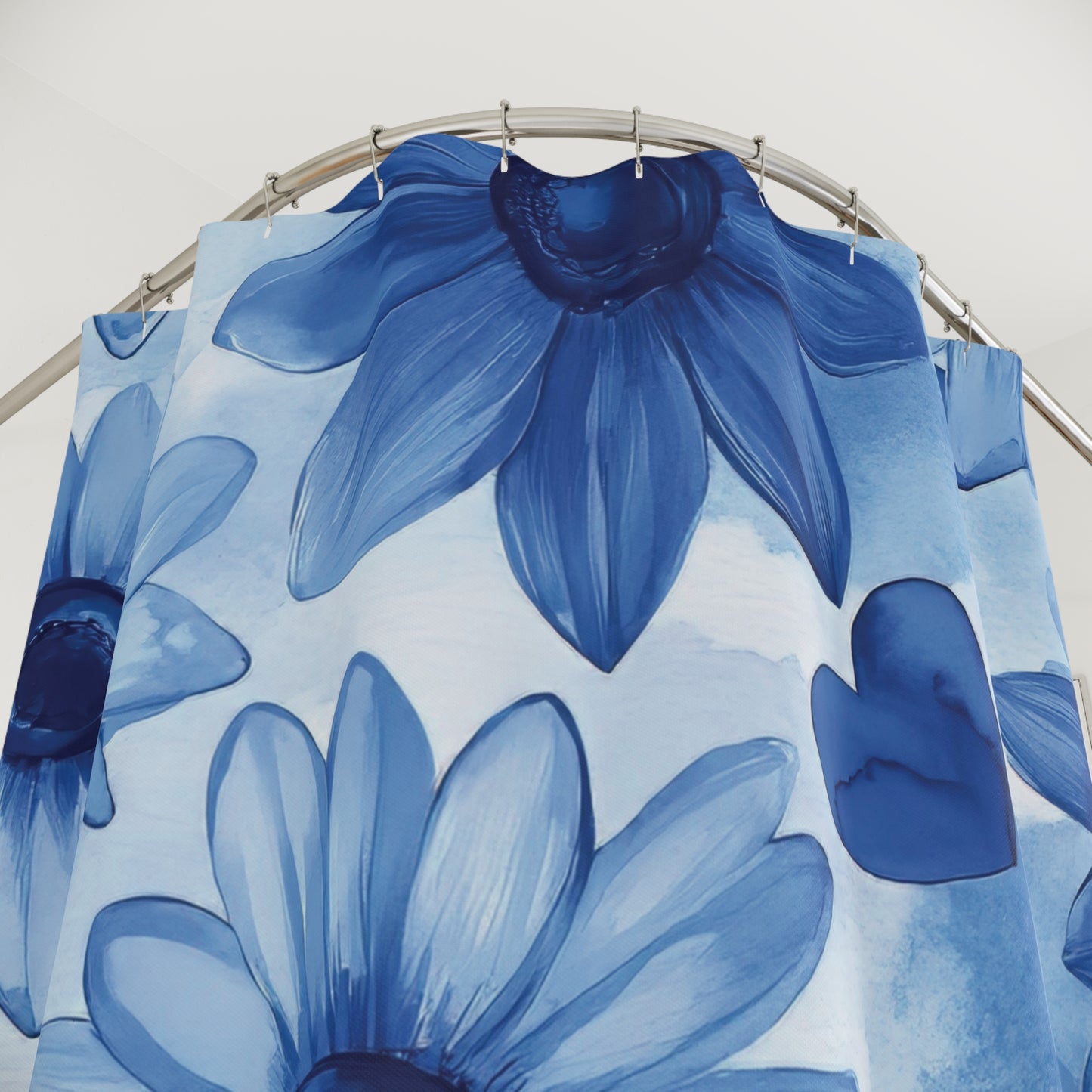 Blue Floral Watercolor Daisies Shower Curtain