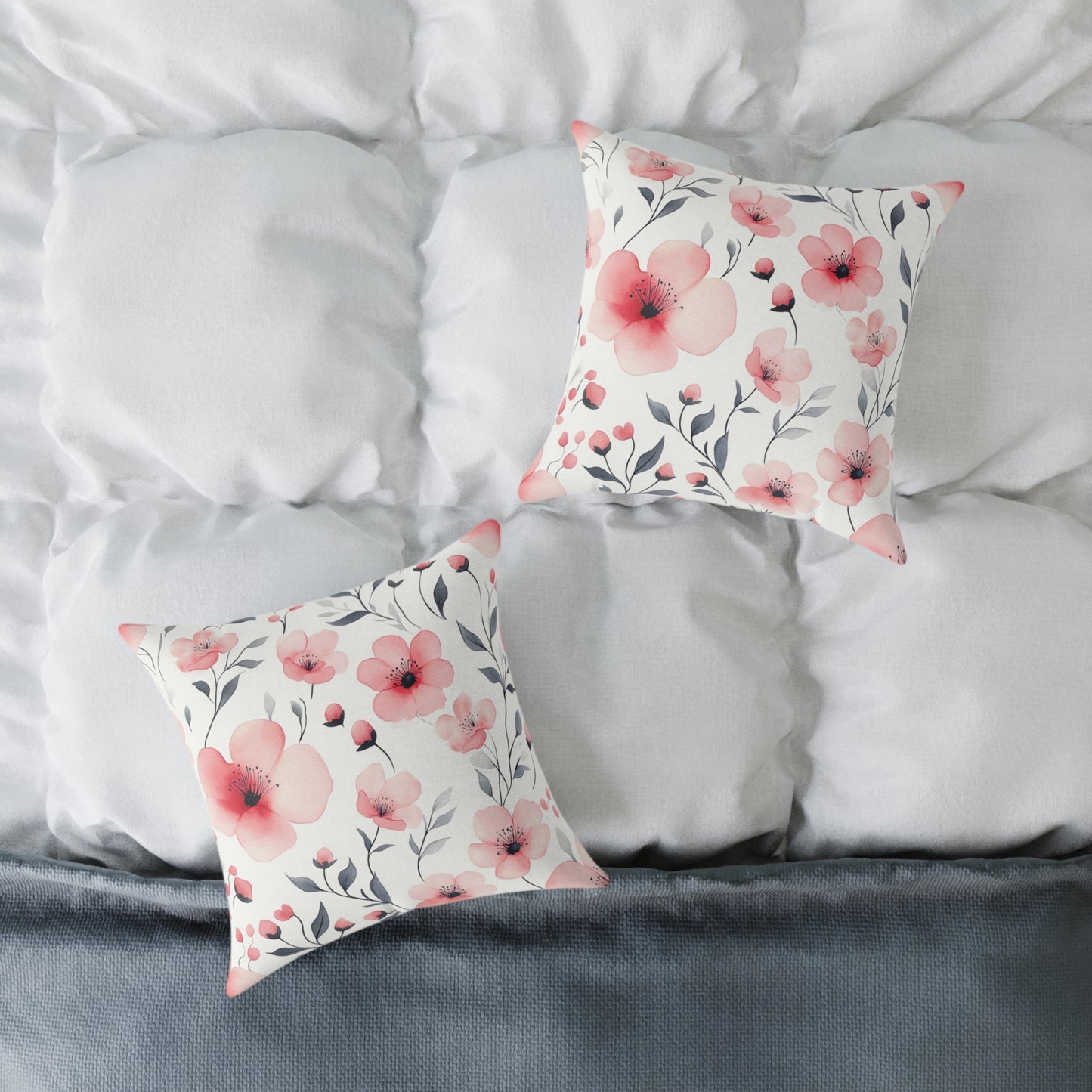 Floral Blossom Square Watercolor Throw Pillow