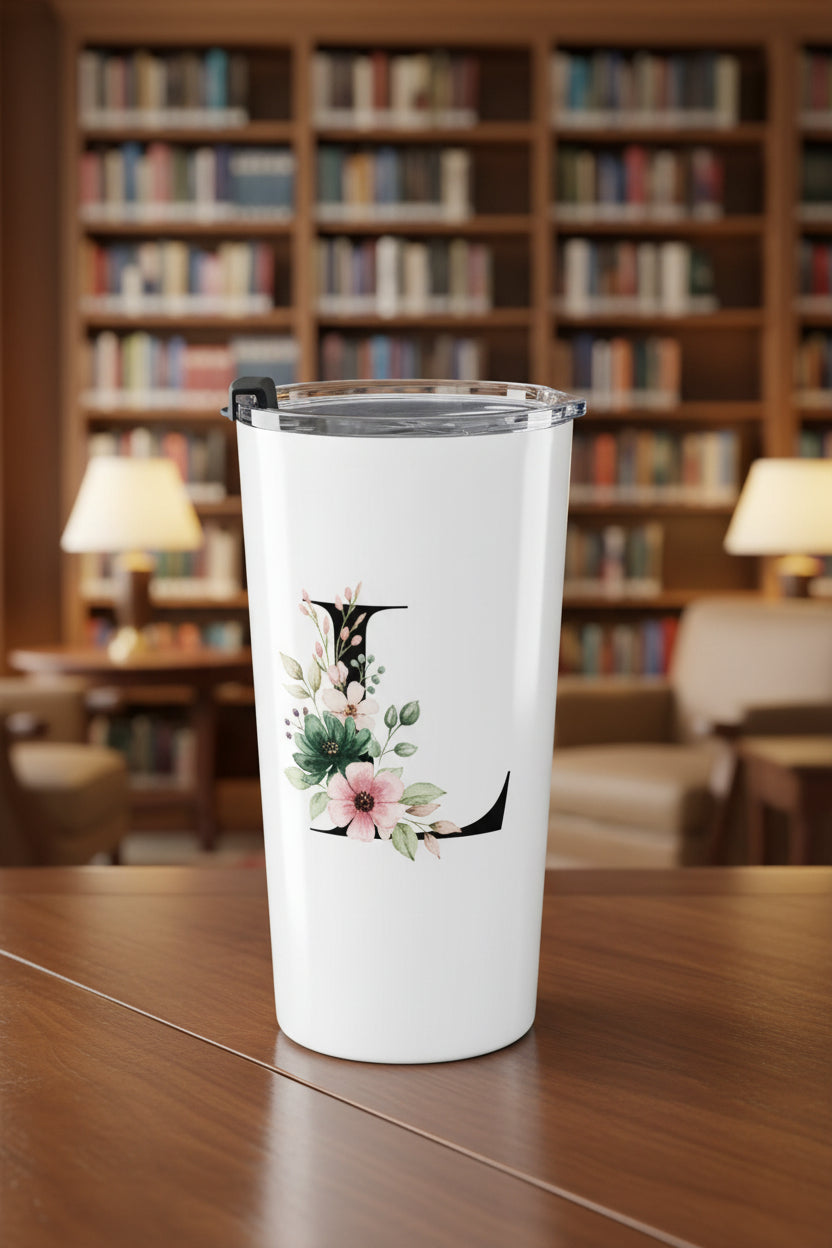 Elegant Letter "A-Z" Floral Monogram Tumbler 20oz
