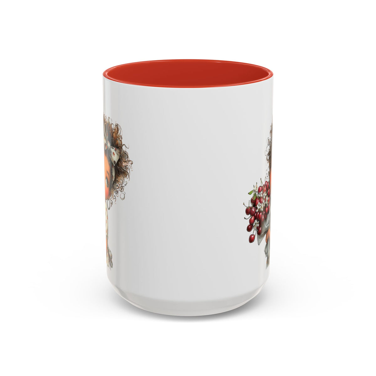 Cute Curly Girl with Berries Accent Mug
