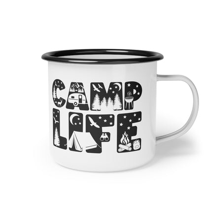 Vintage Camping Adventure with Tent Enamel Mug