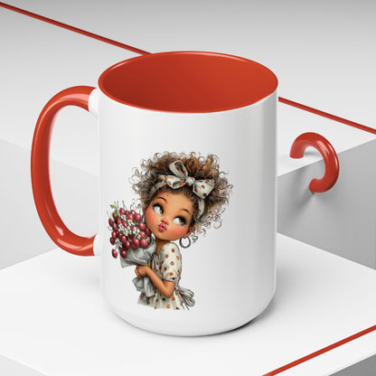 Cute Curly Girl with Berries Accent Mug