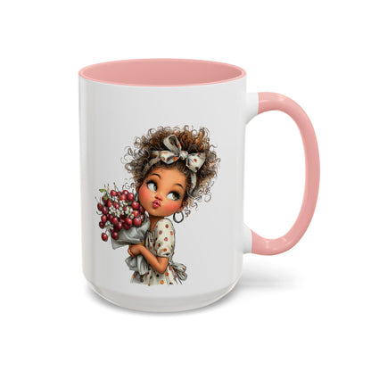 Cute Curly Girl with Berries Accent Mug