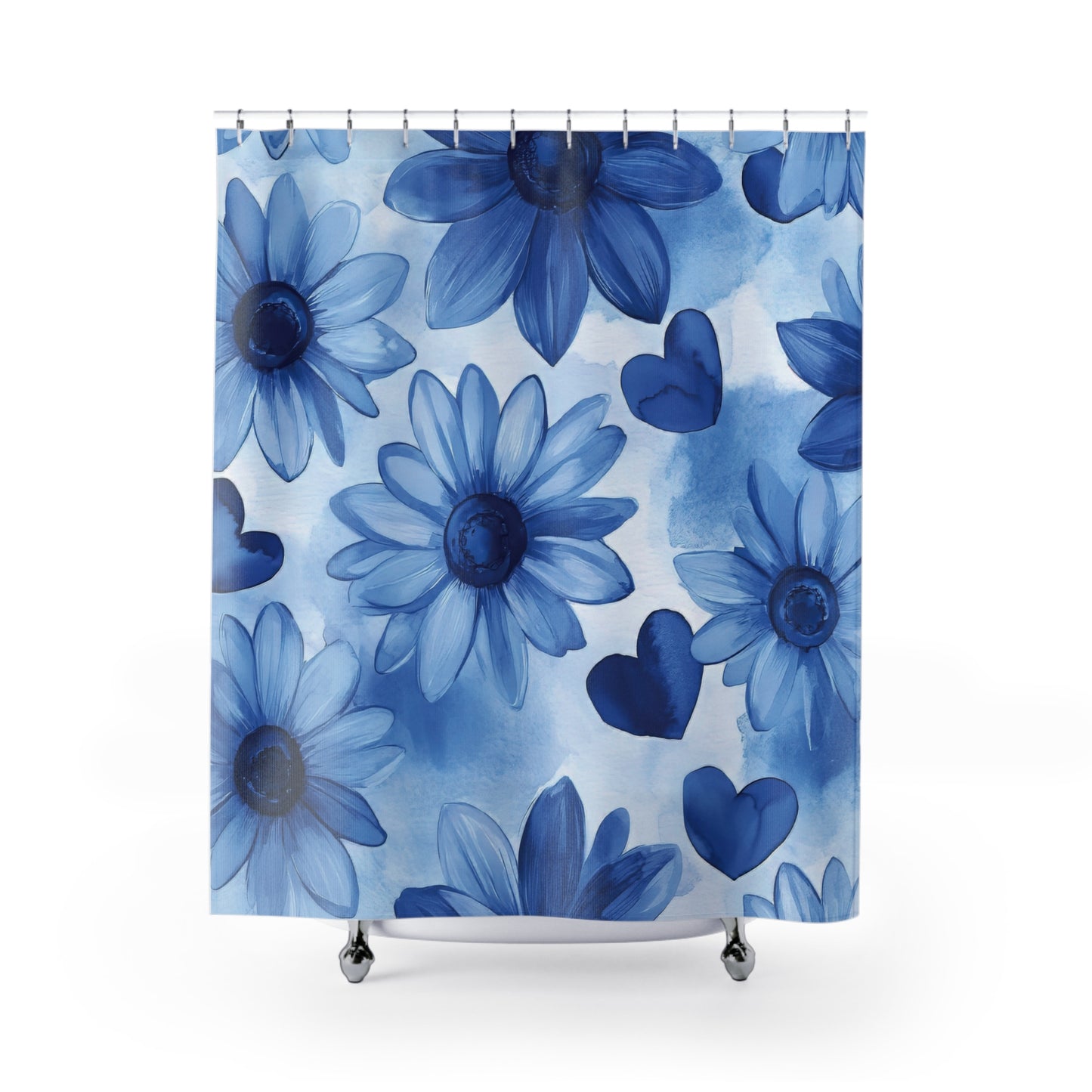Blue Floral Watercolor Daisies Shower Curtain