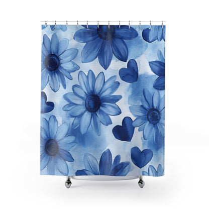 Blue Floral Watercolor Daisies Shower Curtain