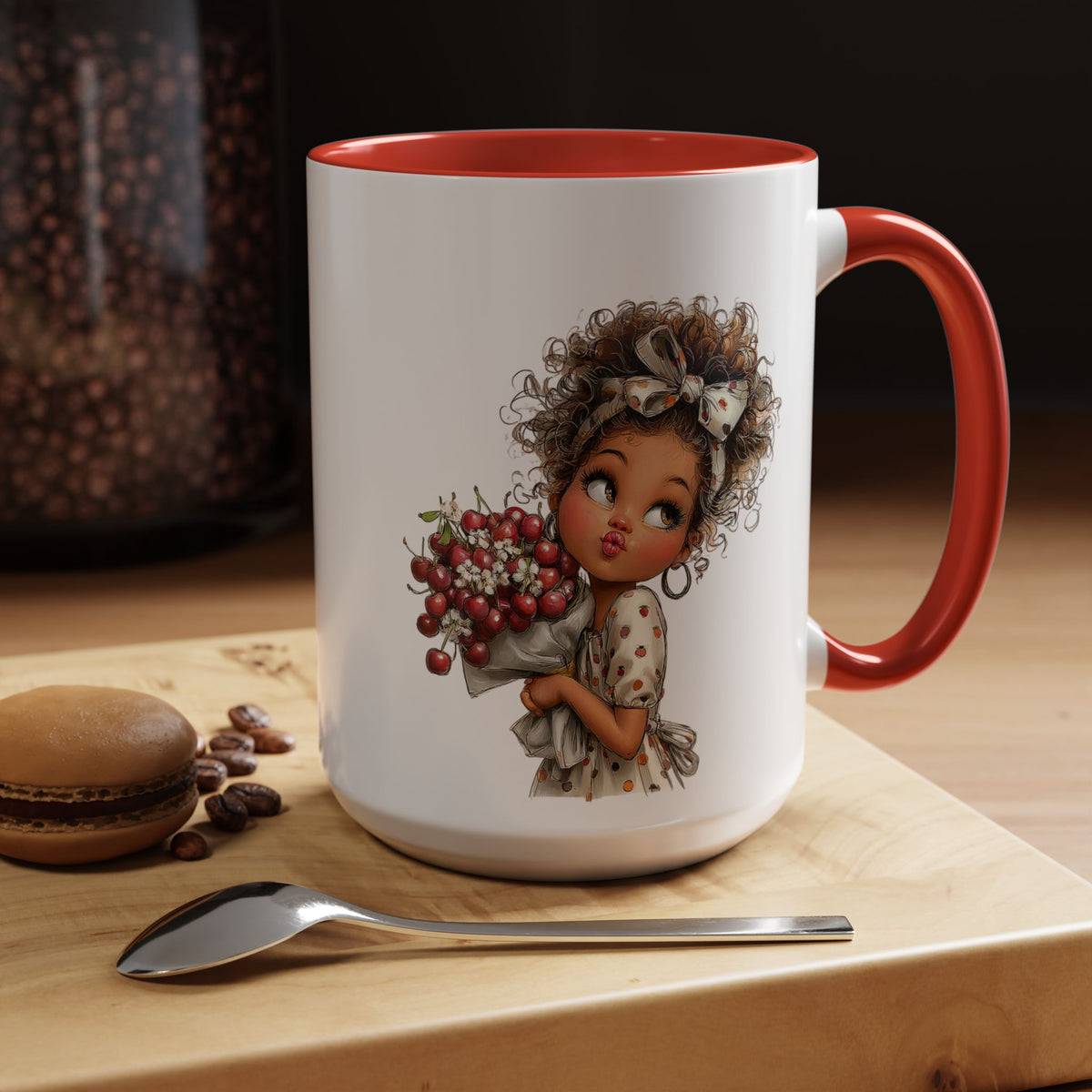 Cute Curly Girl with Berries Accent Mug