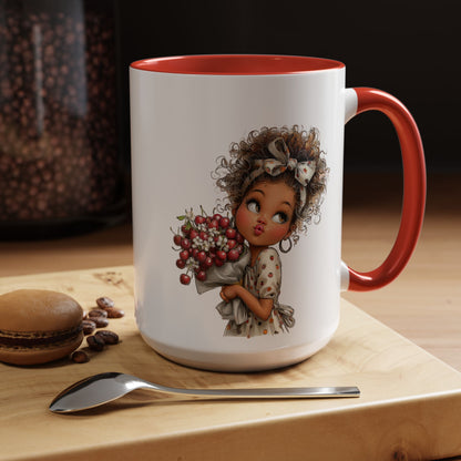Cute Curly Girl with Berries Accent Mug
