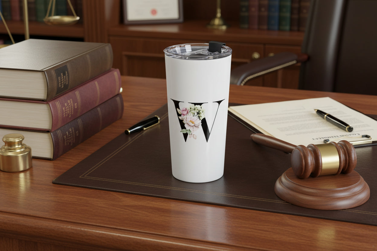 Elegant Letter "W" Floral Monogram Tumbler 20oz