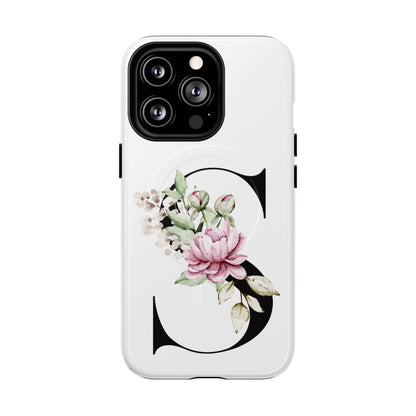 Floral Monogram 'S' Tough  Protective Magnetic Phone Case