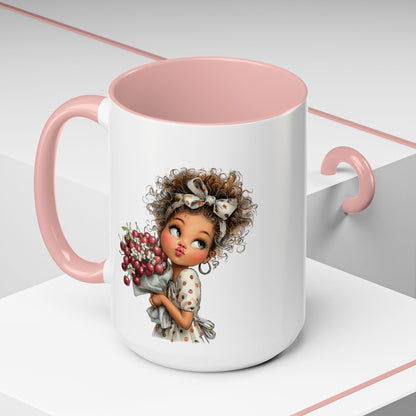 Cute Curly Girl with Berries Accent Mug