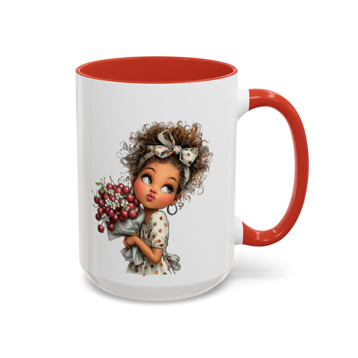 Cute Curly Girl with Berries Accent Mug