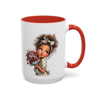 Cute Curly Girl with Berries Accent Mug