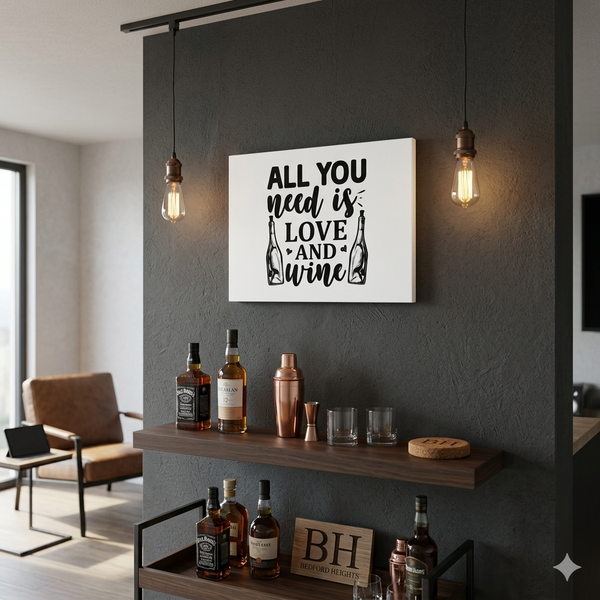 All You Need Is Love and Wine Canvas Wall Art