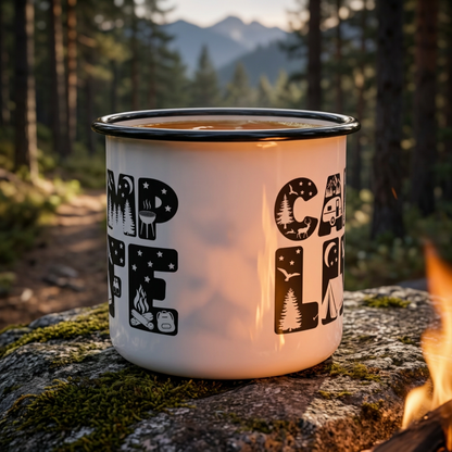 Vintage Camping Adventure with Tent Enamel Mug