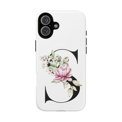 Floral Monogram 'S' Tough  Protective Magnetic Phone Case