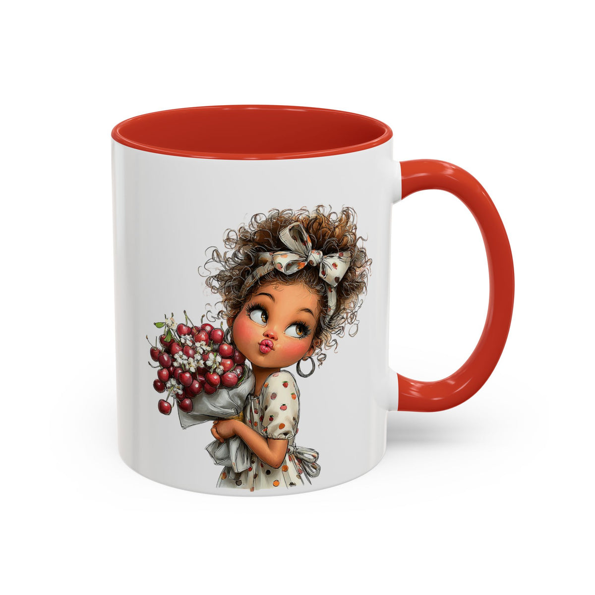 Cute Curly Girl with Berries Accent Mug